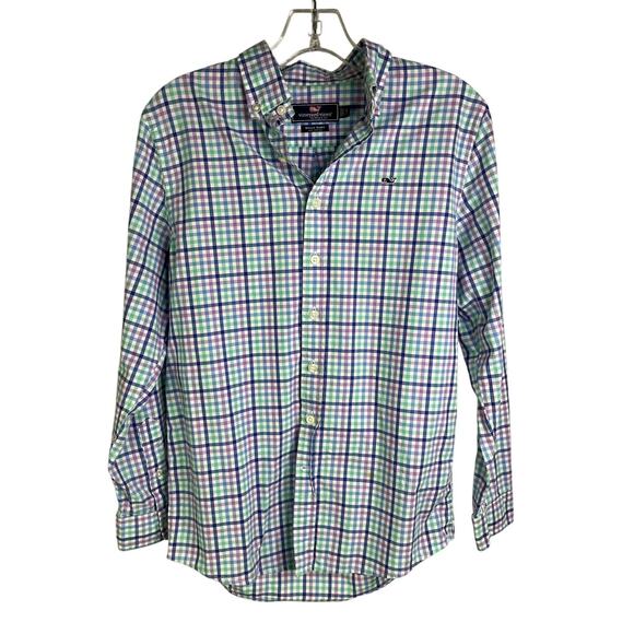 Vineyard Vines Button Down Shirt Boys L 3W0566 Whale Shirt Long Sleeve Checkered - Picture 1 of 11